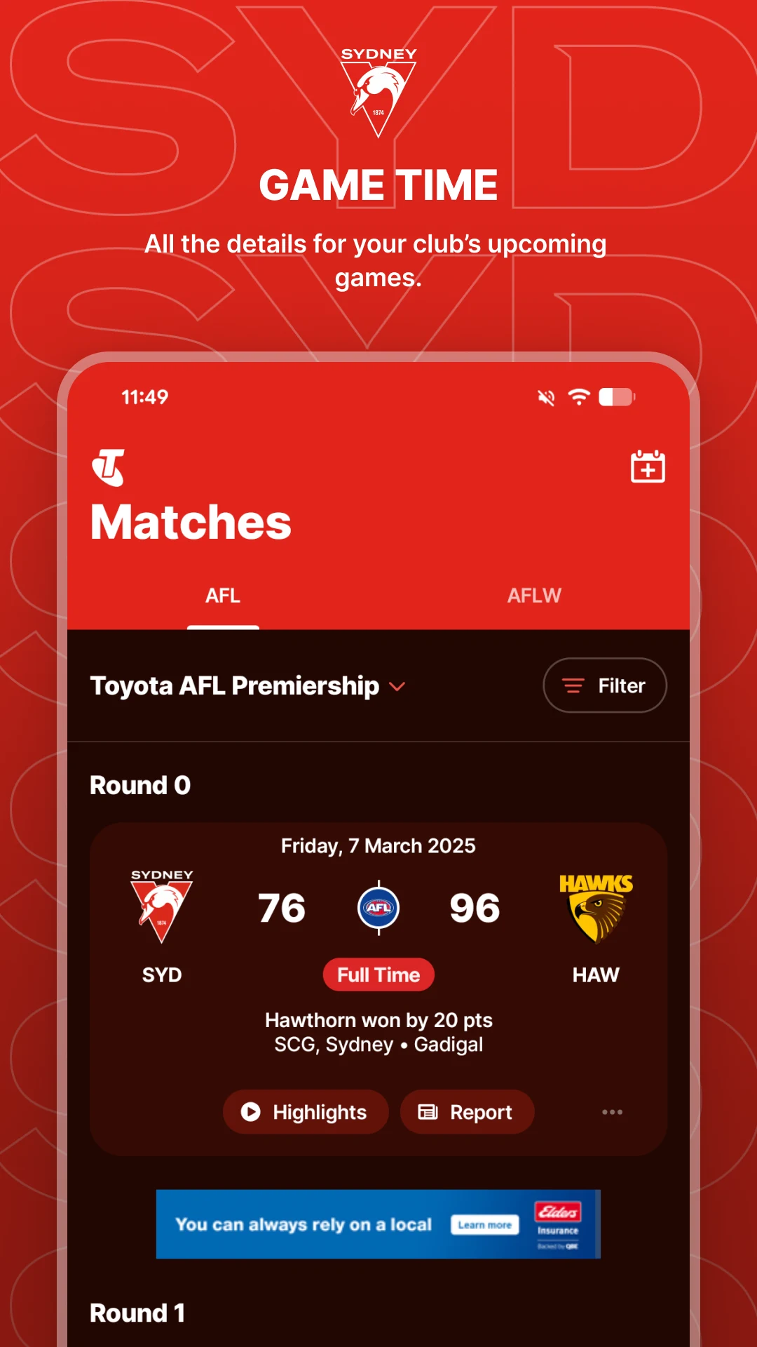 Sydney Swans Official App screenshot